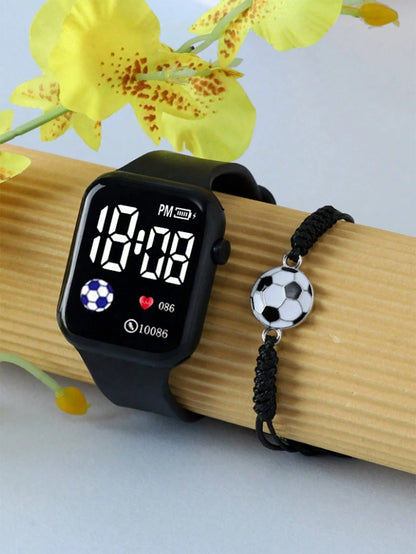 1pc Boys Or Girls Football Shaped LED Digital Wristwatch, Football Print Bracelet, Suitable For Daily Wear, Sports
