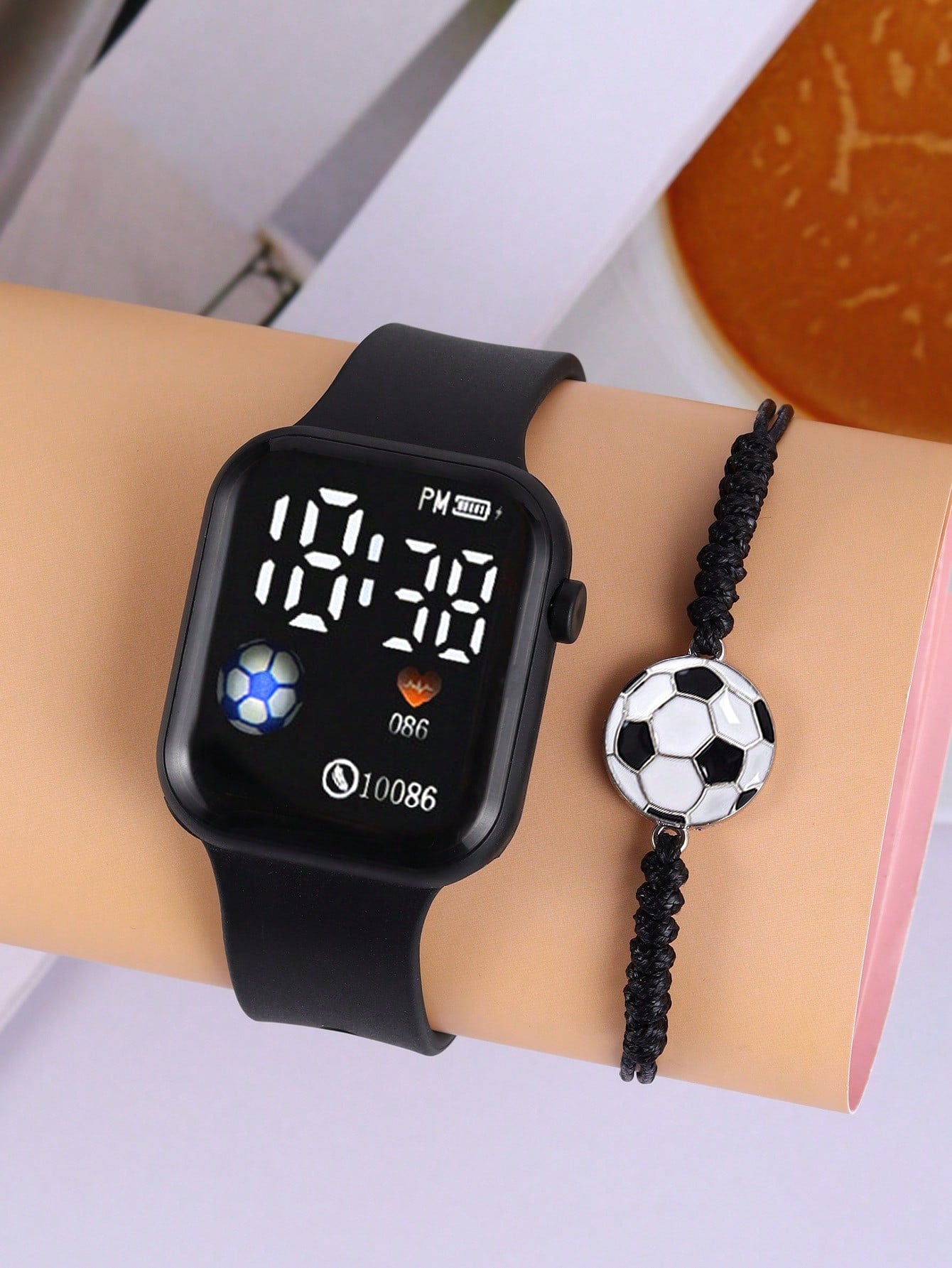 1pc Boys Or Girls Football Shaped LED Digital Wristwatch, Football Print Bracelet, Suitable For Daily Wear, Sports