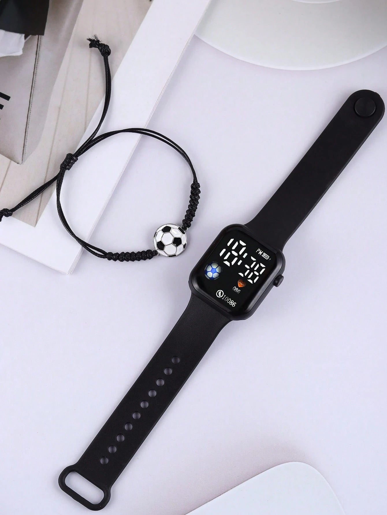 1pc Boys Or Girls Football Shaped LED Digital Wristwatch, Football Print Bracelet, Suitable For Daily Wear, Sports