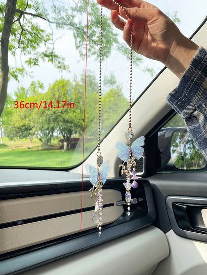 1pc Butterfly Car Pendant Interior Decoration Ornament, Rearview Mirror Hanging Decor For Women