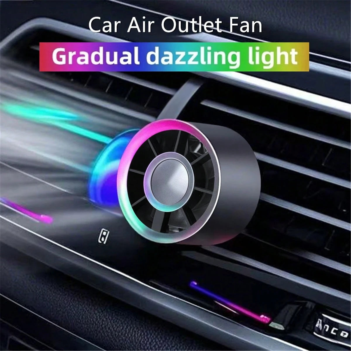 1pc Car Air Vent Cooling Fan, Adjustable USB Powered Powerful Turbo Fan With Gradient Colorful Ambient Light, Low Noise Multi-Function Mini Car Interior Fan Cooler