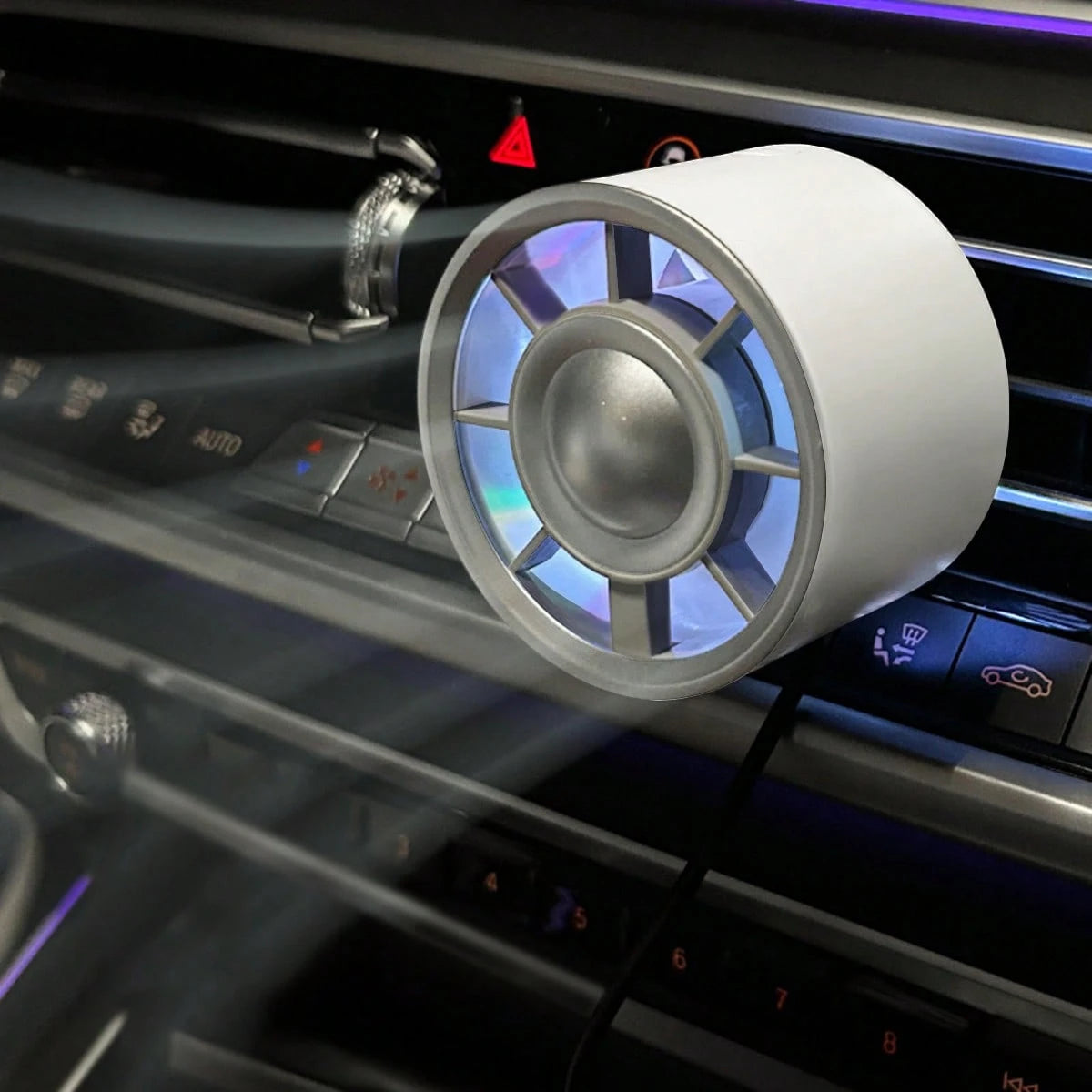 1pc Car Air Vent Cooling Fan, Adjustable USB Powered Powerful Turbo Fan With Gradient Colorful Ambient Light, Low Noise Multi-Function Mini Car Interior Fan Cooler