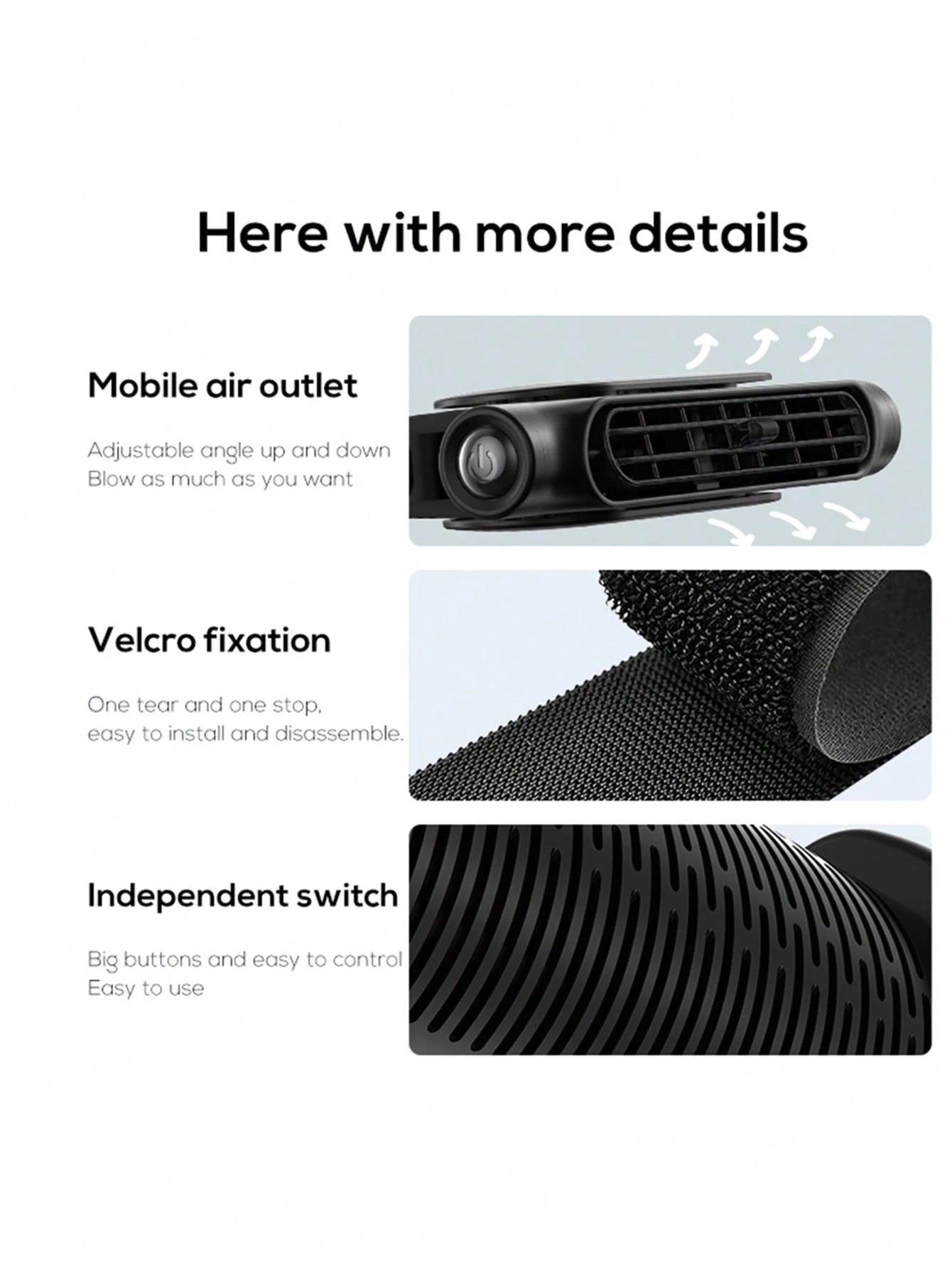 1pc Car Cooling Fan, Rear Seat Headrest Fan, Adjustable Speed, USB Powered Bladeless Strong Electric Air Circulator Fan