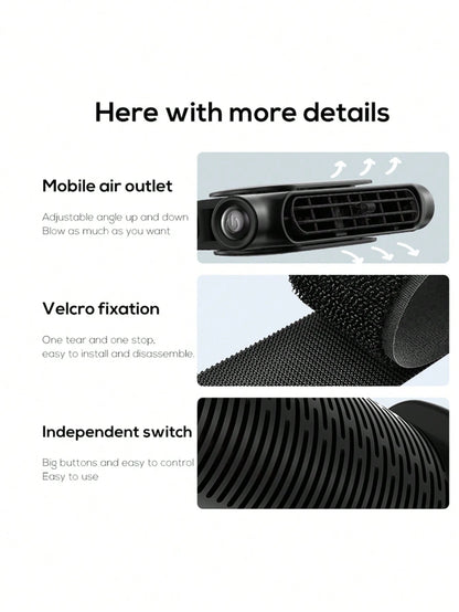 1pc Car Cooling Fan, Rear Seat Headrest Fan, Adjustable Speed, USB Powered Bladeless Strong Electric Air Circulator Fan