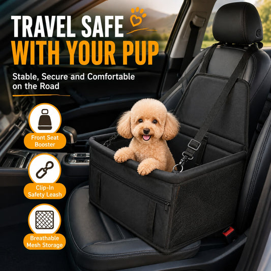 1pc Car Dog Booster Seat Front Passenger Pet Travel Essential For Small To Medium Dogs, Made Of Breathable Oxford Fabric, Dirt-Proof, Foldable, Universal Fit – Perfect Car Pet Accessory.