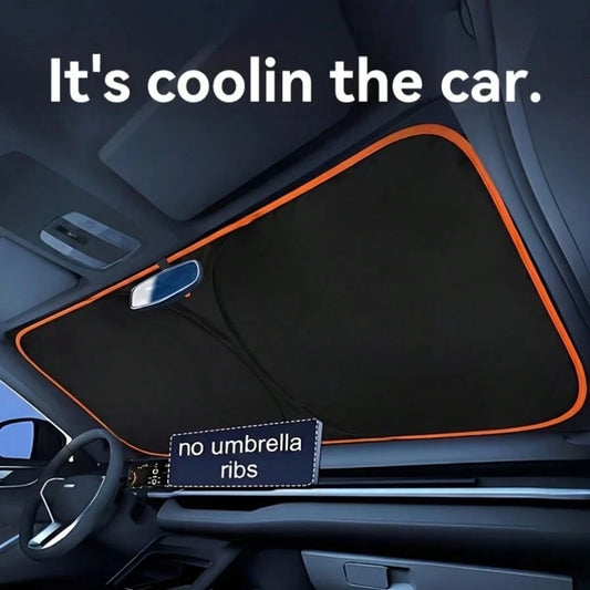 1pc Car Front Windshield Sun Shade, Convenient Storage Design, Drill-Free Installation, Perfect Edge Fit, High-Density Blackout Fabric With Reflective Coating