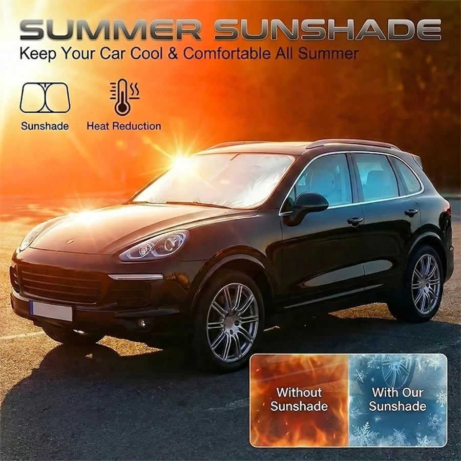 1pc Car Front Windshield Sun Shade, Convenient Storage Design, Drill-Free Installation, Perfect Edge Fit, High-Density Blackout Fabric With Reflective Coating
