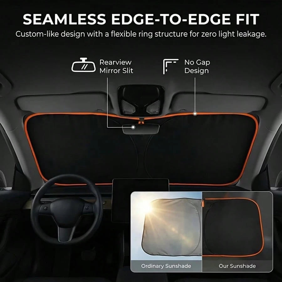 1pc Car Front Windshield Sun Shade, Convenient Storage Design, Drill-Free Installation, Perfect Edge Fit, High-Density Blackout Fabric With Reflective Coating