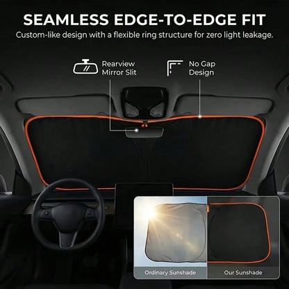 1pc Car Front Windshield Sun Shade, Convenient Storage Design, Drill-Free Installation, Perfect Edge Fit, High-Density Blackout Fabric With Reflective Coating