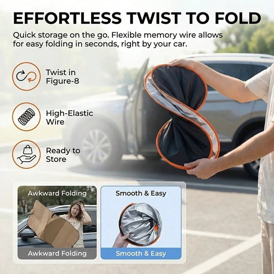 1pc Car Front Windshield Sun Shade, Convenient Storage Design, Drill-Free Installation, Perfect Edge Fit, High-Density Blackout Fabric With Reflective Coating