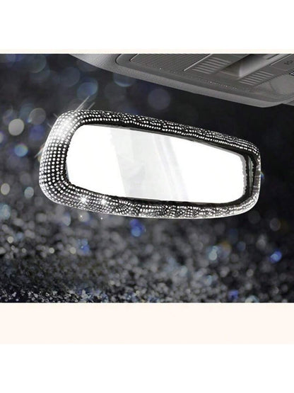 1pc Car Interior Fully Rhinestoned Elastic Rear View Mirror Protective Cover Decoration Set