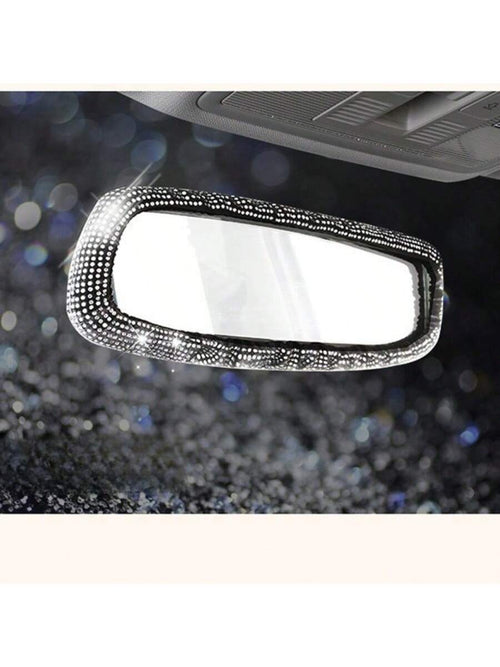 1pc Car Interior Fully Rhinestoned Elastic Rear View Mirror Protective Cover Decoration Set