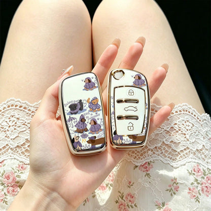 1pc Car Key Case-Vibrant Print,Suitable For Audi A3 8P, A6 C6, Q3 8U, A1 8X, Q7 4L, TT 8J, R8 42.Advanced Soft-Touch, Does Not Block Signal, Unisex.