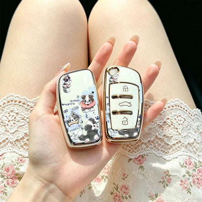 1pc Car Key Case-Vibrant Print,Suitable For Audi A3 8P, A6 C6, Q3 8U, A1 8X, Q7 4L, TT 8J, R8 42.Advanced Soft-Touch, Does Not Block Signal, Unisex.