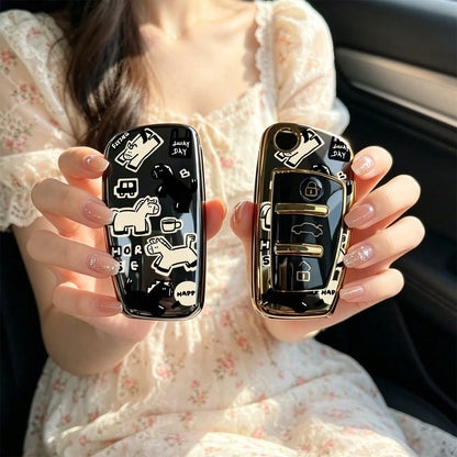 1pc Car Key Case-Vibrant Print,Suitable For Audi A3 8P, A6 C6, Q3 8U, A1 8X, Q7 4L, TT 8J, R8 42.Advanced Soft-Touch, Does Not Block Signal, Unisex.