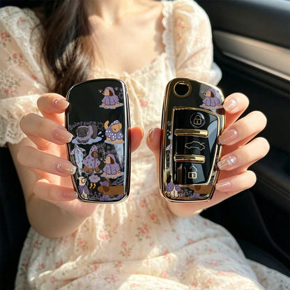 1pc Car Key Case-Vibrant Print,Suitable For Audi A3 8P, A6 C6, Q3 8U, A1 8X, Q7 4L, TT 8J, R8 42.Advanced Soft-Touch, Does Not Block Signal, Unisex.