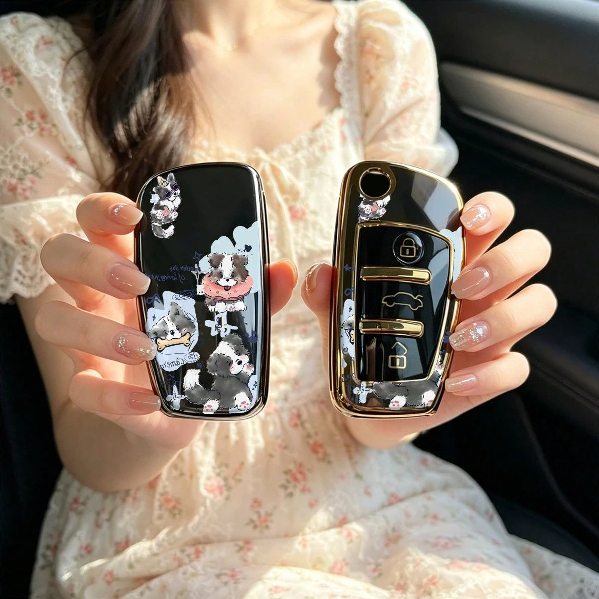 1pc Car Key Case-Vibrant Print,Suitable For Audi A3 8P, A6 C6, Q3 8U, A1 8X, Q7 4L, TT 8J, R8 42.Advanced Soft-Touch, Does Not Block Signal, Unisex.