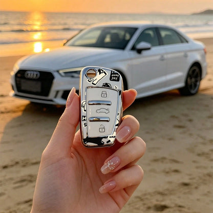 1pc Car Key Case-Vibrant Print,Suitable For Audi A3 8P, A6 C6, Q3 8U, A1 8X, Q7 4L, TT 8J, R8 42.Advanced Soft-Touch, Does Not Block Signal, Unisex.