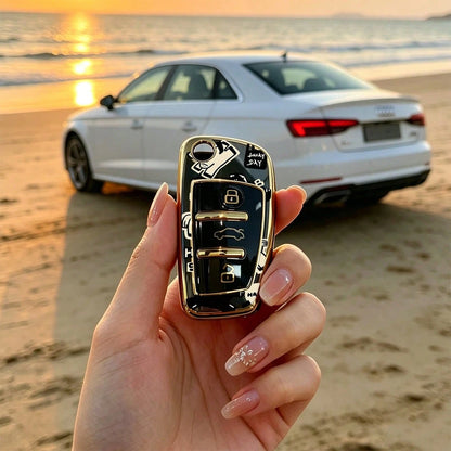 1pc Car Key Case-Vibrant Print,Suitable For Audi A3 8P, A6 C6, Q3 8U, A1 8X, Q7 4L, TT 8J, R8 42.Advanced Soft-Touch, Does Not Block Signal, Unisex.