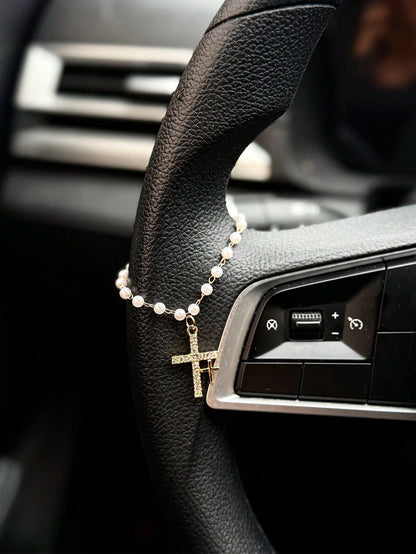 1pc Car Steering Wheel Decorative Chain Cross Chrysanthemum Decoration Interior Decoration Accessories