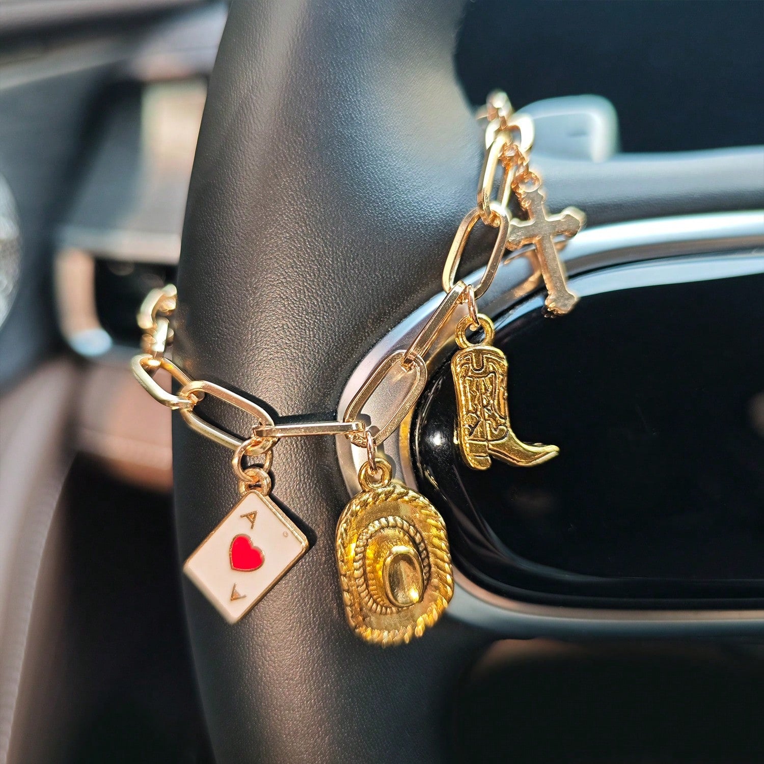1pc Car Steering Wheel Decorative Pendant, Rearview Mirror Alloy Hanging Ornament, Bohemian