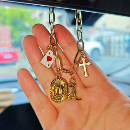 1pc Car Steering Wheel Decorative Pendant, Rearview Mirror Alloy Hanging Ornament, Bohemian