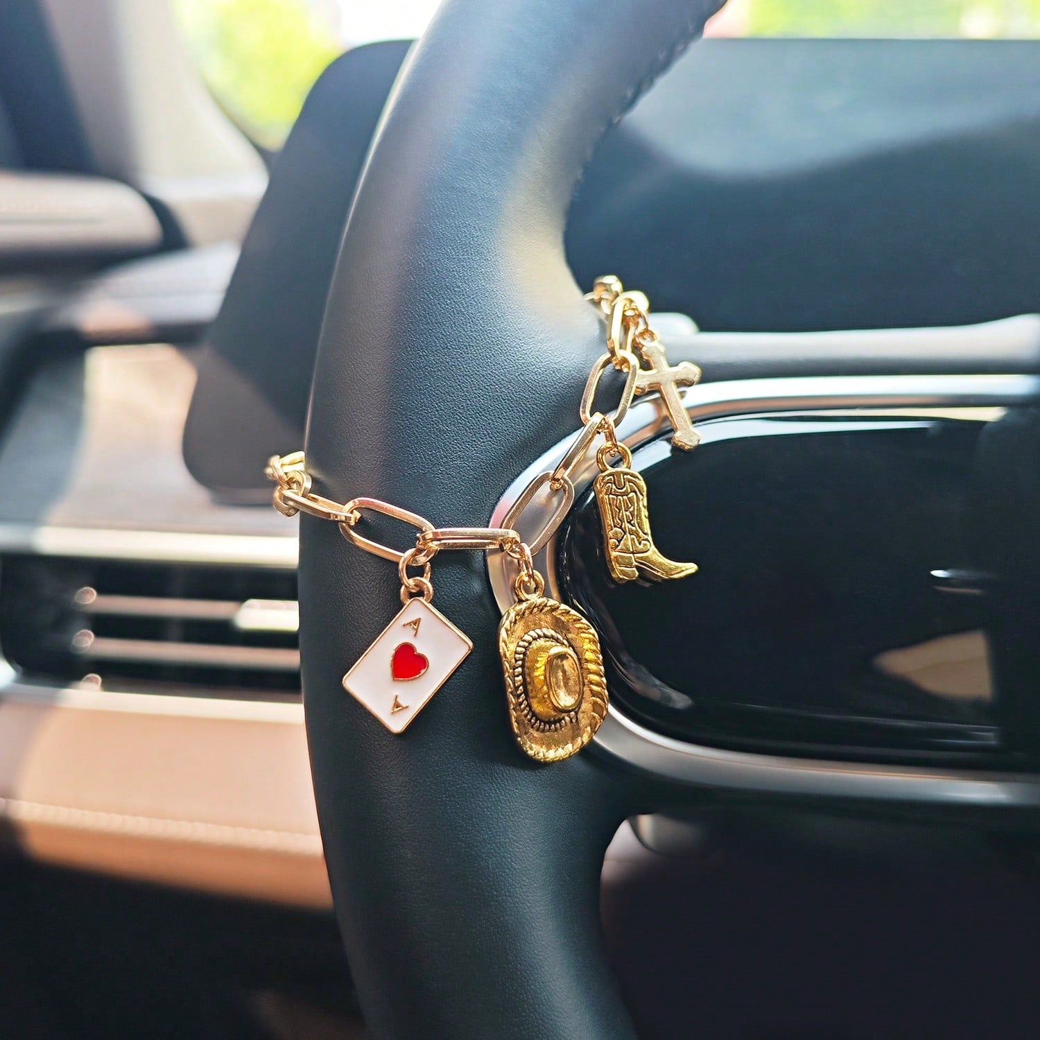 1pc Car Steering Wheel Decorative Pendant, Rearview Mirror Alloy Hanging Ornament, Bohemian