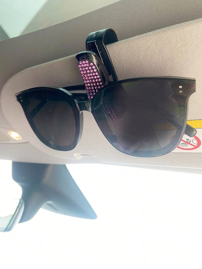 1pc Car Sunshade Glasses Clip Glasses Clip Card Clip Car Sunshade Clip For Glasses Car Sunshade Multifunctional Clip Imitation Diamond Decoration Decoration Car Sunshade