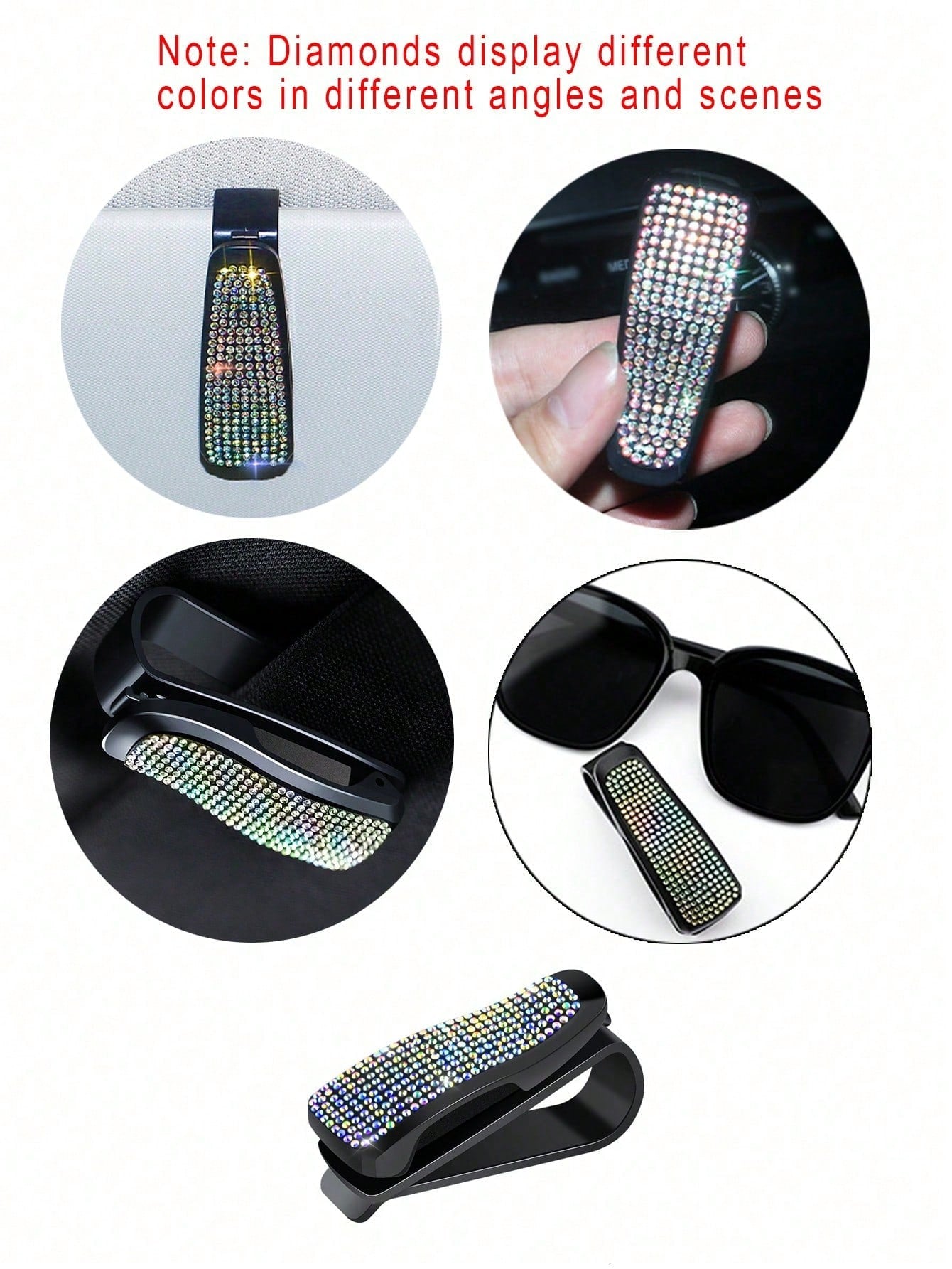 1pc Car Sunshade Glasses Clip Glasses Clip Card Clip Car Sunshade Clip For Glasses Car Sunshade Multifunctional Clip Imitation Diamond Decoration Decoration Car Sunshade