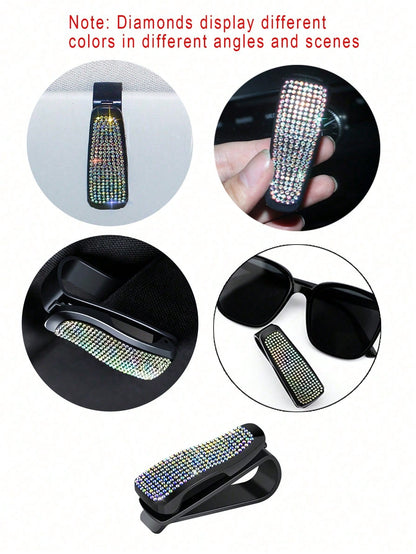 1pc Car Sunshade Glasses Clip Glasses Clip Card Clip Car Sunshade Clip For Glasses Car Sunshade Multifunctional Clip Imitation Diamond Decoration Decoration Car Sunshade