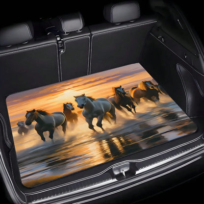 1PC Car Trunk Mat, Auto Trunk Mats Collection- Blue & Red Bohemian, Colorful Paw Prints, Daisy Flower, Skull & Horse Pattern, Durable Rubber Cargo Protection Pad Non-Slip, Wear-Resistant, Washable, K
