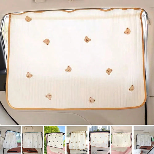 1pc Cartoon Car Sun Shade, Cute Car Sun Shade, Quilted Heat Insulation Sun Shade, Side Curtain, Summer Retractable Car Sun Shade, Side Curtain