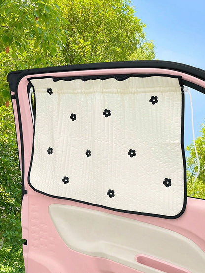 1pc Cartoon Car Sun Shade, Cute Car Sun Shade, Quilted Heat Insulation Sun Shade, Side Curtain, Summer Retractable Car Sun Shade, Side Curtain