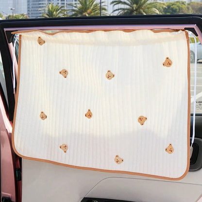 1pc Cartoon Car Sun Shade, Cute Car Sun Shade, Quilted Heat Insulation Sun Shade, Side Curtain, Summer Retractable Car Sun Shade, Side Curtain