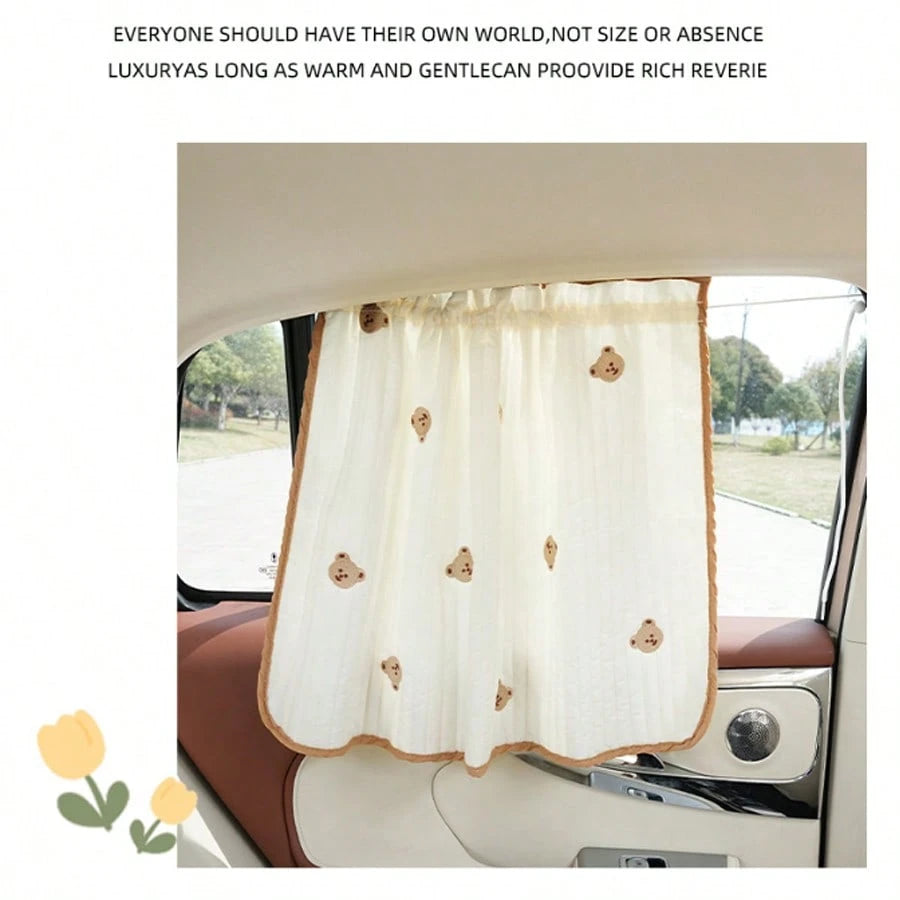 1pc Cartoon Car Sun Shade, Cute Car Sun Shade, Quilted Heat Insulation Sun Shade, Side Curtain, Summer Retractable Car Sun Shade, Side Curtain