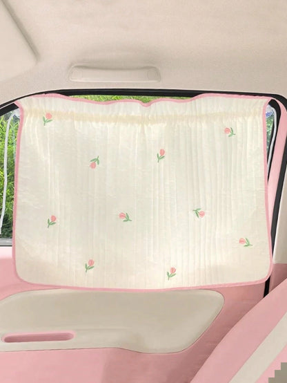 1pc Cartoon Car Sun Shade, Cute Car Sun Shade, Quilted Heat Insulation Sun Shade, Side Curtain, Summer Retractable Car Sun Shade, Side Curtain