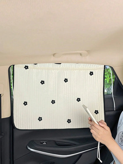 1pc Cartoon Car Sun Shade, Cute Car Sun Shade, Quilted Heat Insulation Sun Shade, Side Curtain, Summer Retractable Car Sun Shade, Side Curtain