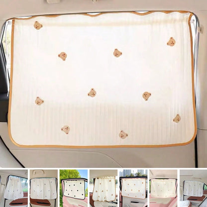 1pc Cartoon Car Sun Shade, Cute Car Sun Shade, Quilted Heat Insulation Sun Shade, Side Curtain, Summer Retractable Car Sun Shade, Side Curtain