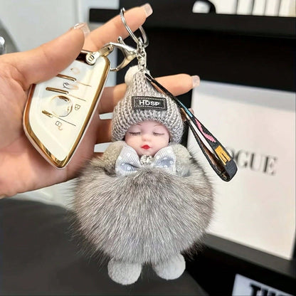 1Pc Cartoon Doll Faux Fur Keychain Alloy Key Ring With Data Cable Storage Bag For Bag Car Key Decoration Valentine Gift