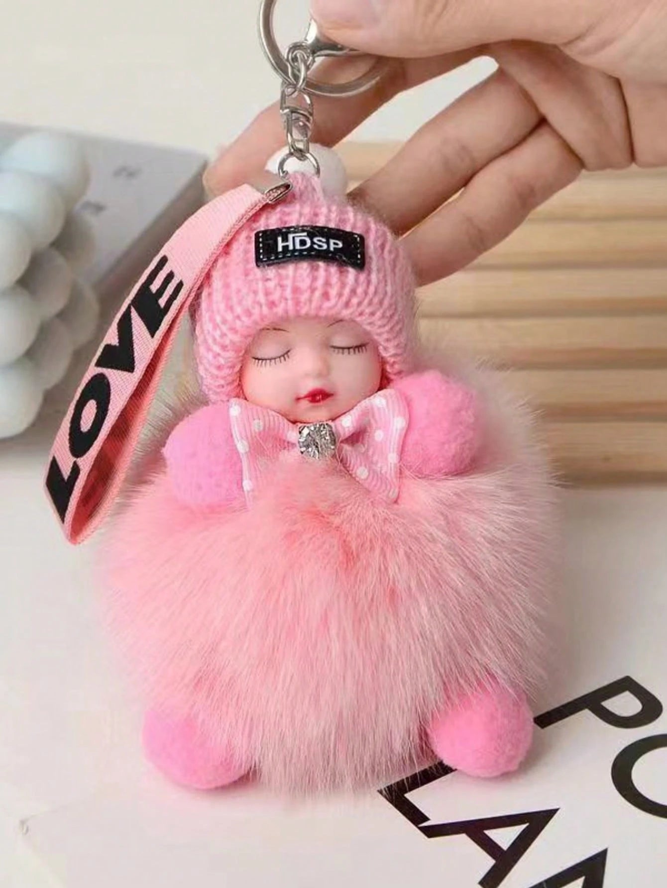1Pc Cartoon Doll Faux Fur Keychain Alloy Key Ring With Data Cable Storage Bag For Bag Car Key Decoration Valentine Gift