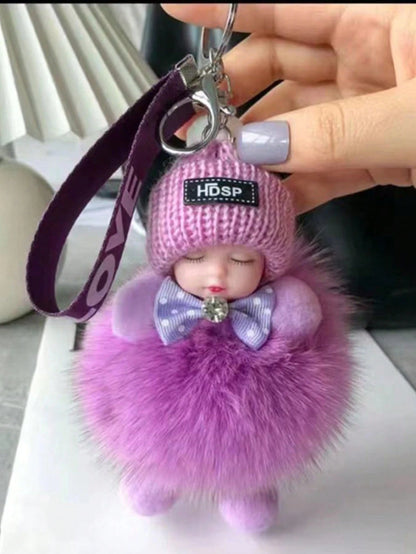 1Pc Cartoon Doll Faux Fur Keychain Alloy Key Ring With Data Cable Storage Bag For Bag Car Key Decoration Valentine Gift