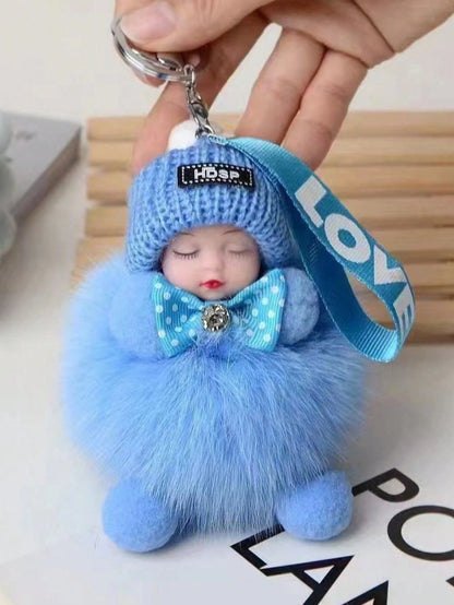 1Pc Cartoon Doll Faux Fur Keychain Alloy Key Ring With Data Cable Storage Bag For Bag Car Key Decoration Valentine Gift