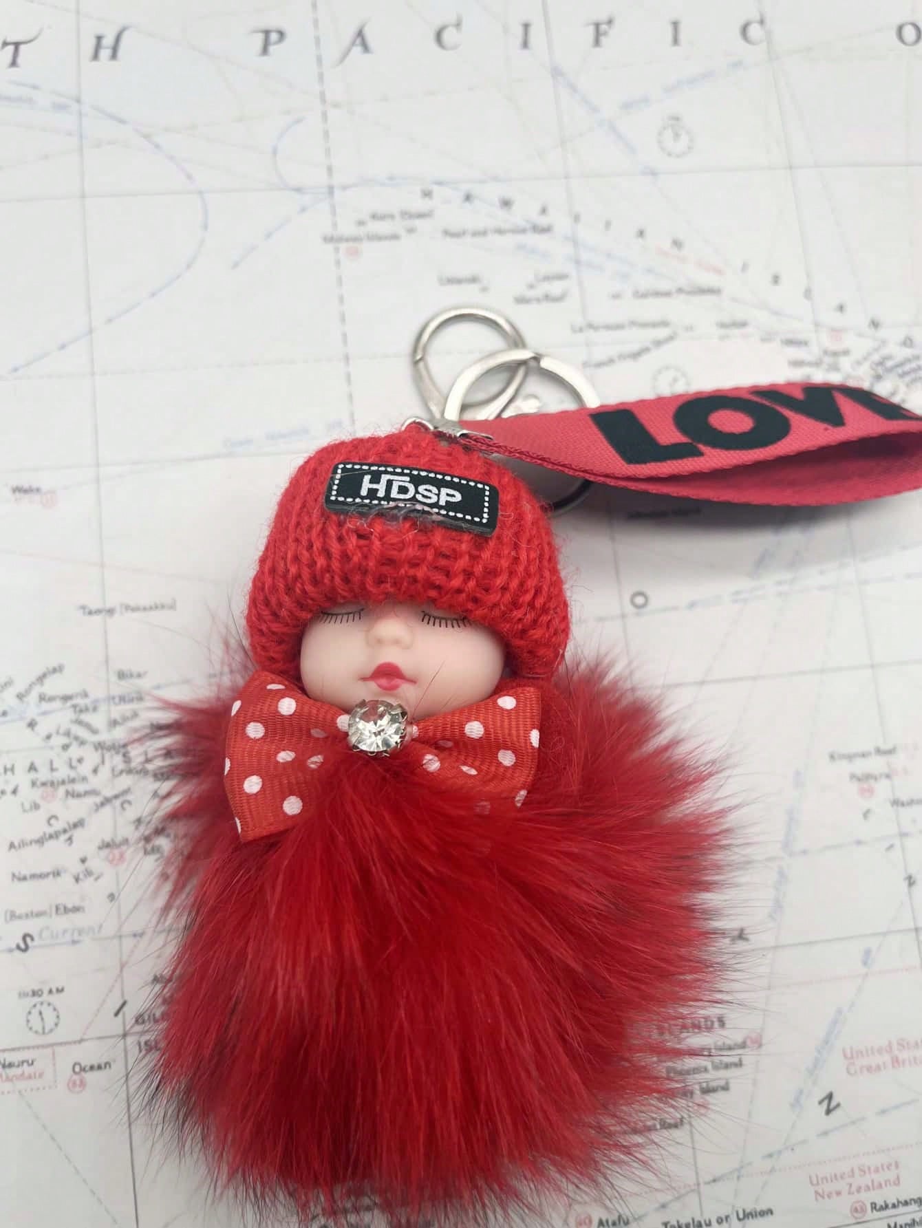 1Pc Cartoon Doll Faux Fur Keychain Alloy Key Ring With Data Cable Storage Bag For Bag Car Key Decoration Valentine Gift