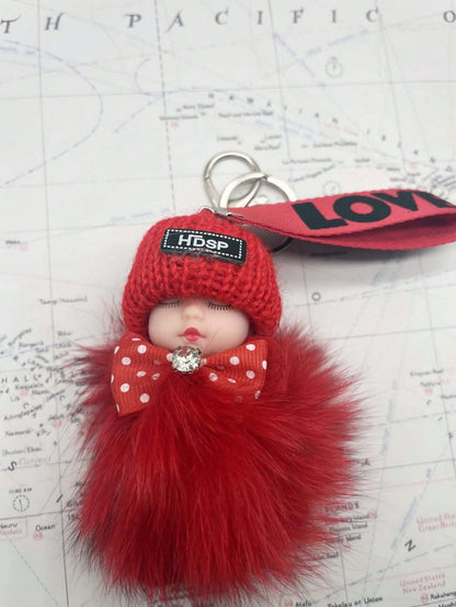 1Pc Cartoon Doll Faux Fur Keychain Alloy Key Ring With Data Cable Storage Bag For Bag Car Key Decoration Valentine Gift