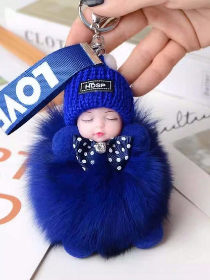 1Pc Cartoon Doll Faux Fur Keychain Alloy Key Ring With Data Cable Storage Bag For Bag Car Key Decoration Valentine Gift