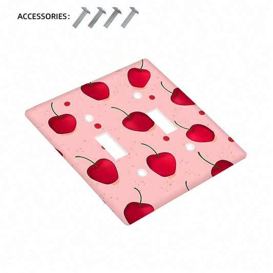 [1pc Cherry Pattern Wall Plate] 1pc Art Deco Style Cherry Pattern Wall Plate, Reusable PC Material Light Switch Cover, No Electricity Or Battery Needed, With For Kitchen, Bathroom, Bedroom, Living Roo