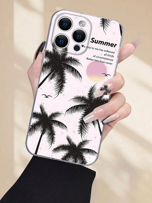 1pc Coconut Shadow Pattern Phone Case, Fashionable Minimalist Transparent Phone Cover, Full Lens Protection, Compatible With Iphone 16/15/14/13/12/11 Pro Max/X/XS/XS MAX/7/8/PLUS And Series, Great Gif