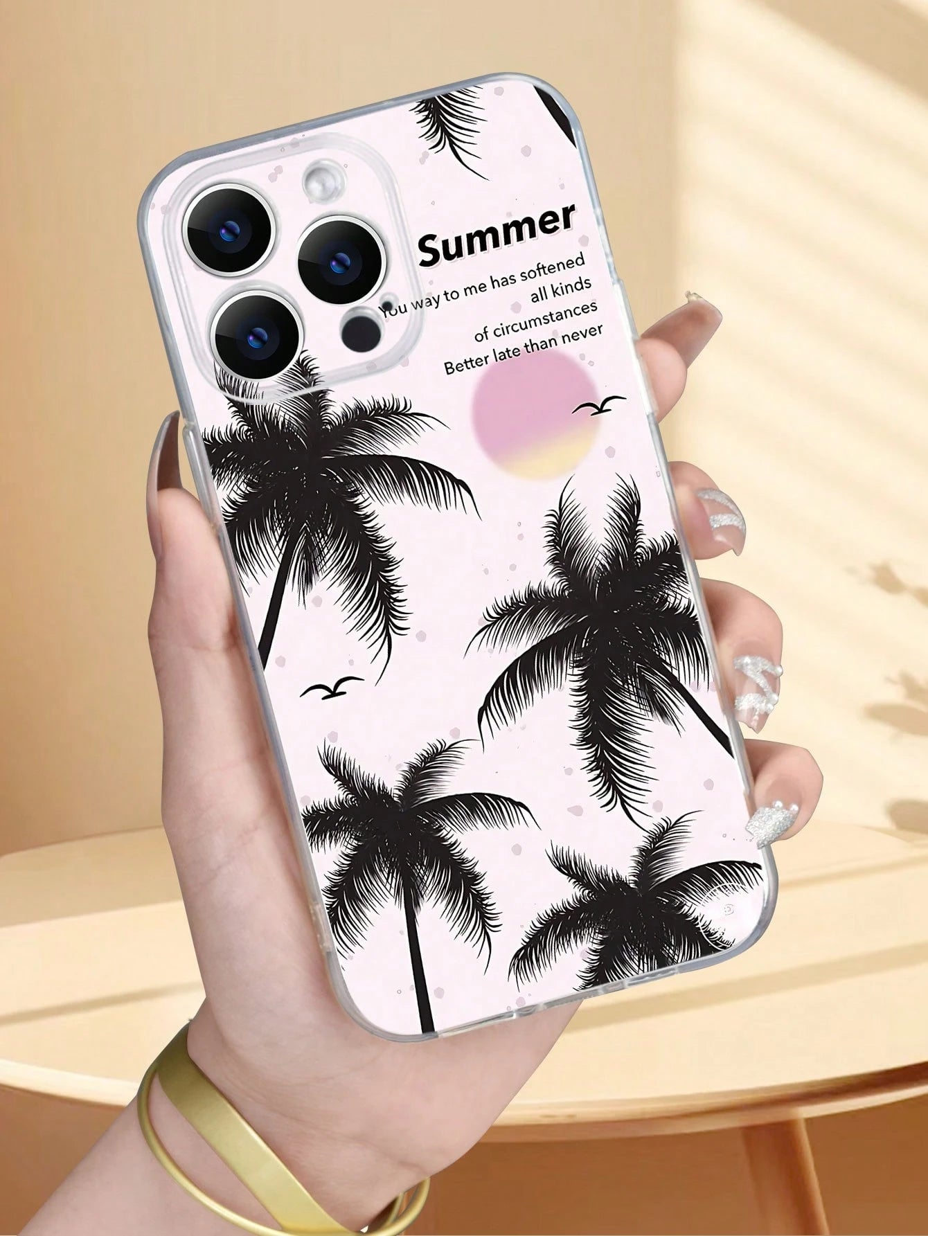 1pc Coconut Shadow Pattern Phone Case, Fashionable Minimalist Transparent Phone Cover, Full Lens Protection, Compatible With Iphone 16/15/14/13/12/11 Pro Max/X/XS/XS MAX/7/8/PLUS And Series, Great Gif