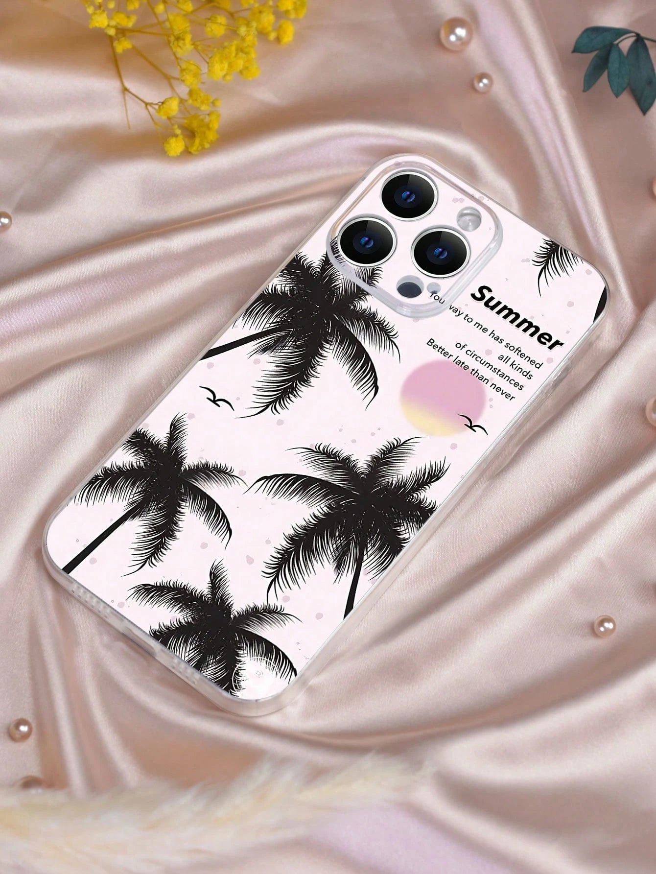 1pc Coconut Shadow Pattern Phone Case, Fashionable Minimalist Transparent Phone Cover, Full Lens Protection, Compatible With Iphone 16/15/14/13/12/11 Pro Max/X/XS/XS MAX/7/8/PLUS And Series, Great Gif