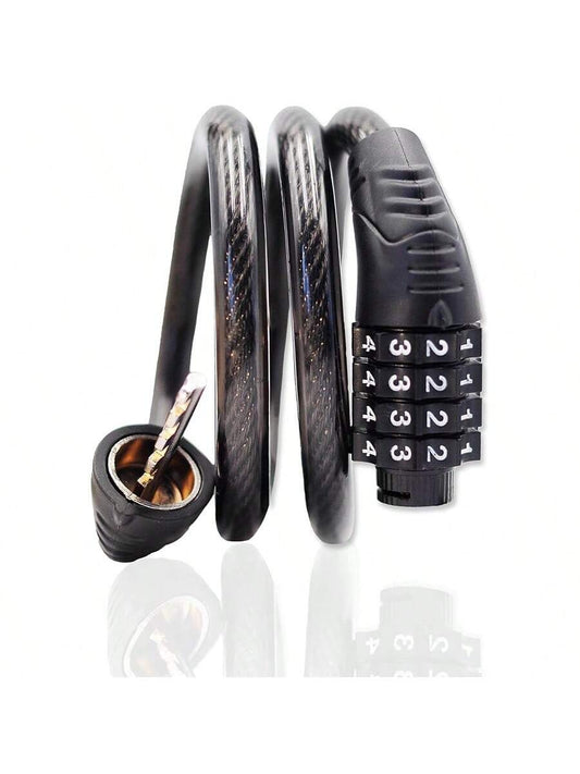 1pc Combination Bicycle Cable Lock-4-Digit, Long Winding Reset Cable Lock, Anti-Theft Accessory Suitable For Mountain Bikes, Road Bikes, Electric Bikes, Scooters
